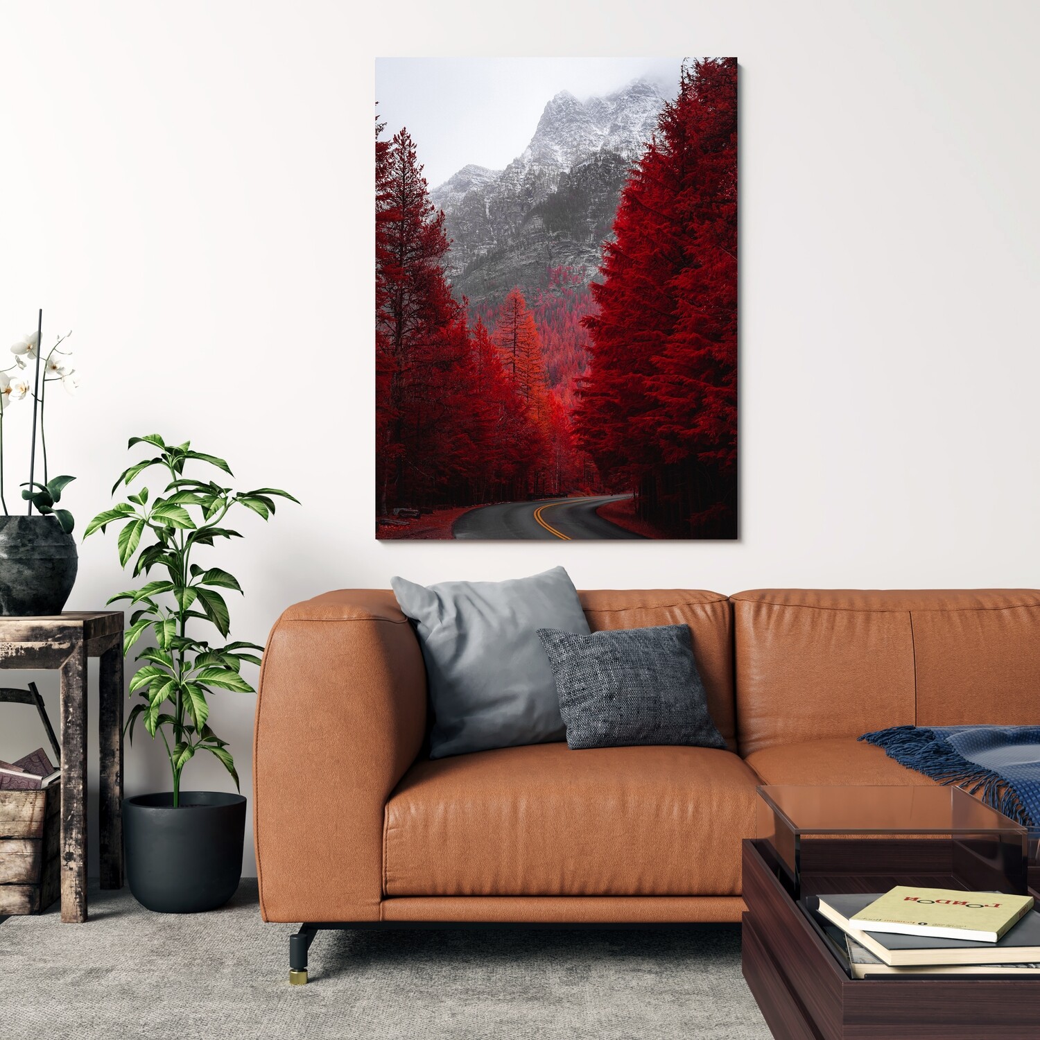 Картина на полотні, гора ліс червоний  (холст)