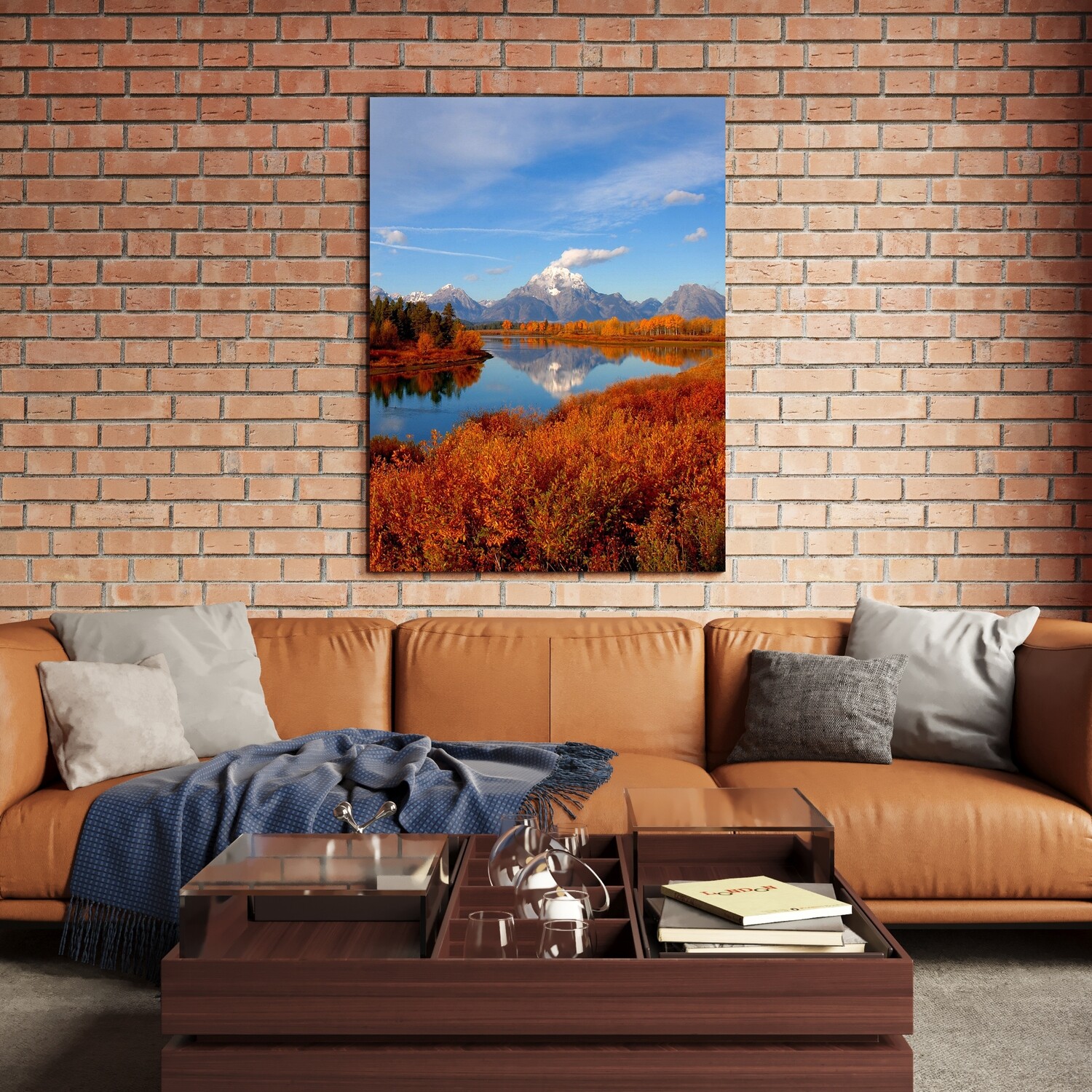 Картина на полотні, осінь річка небо природа (холст)