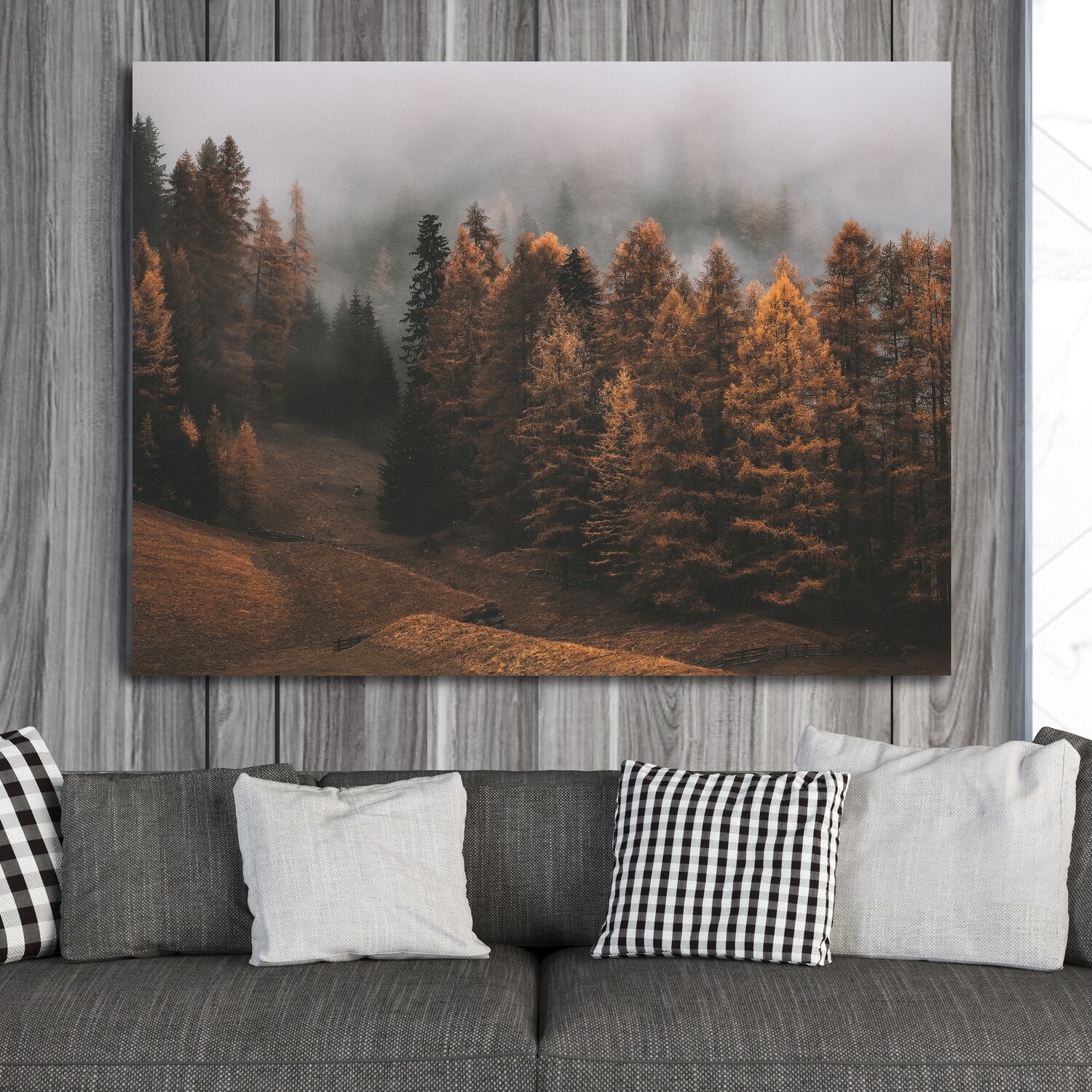 Картина на полотні, ліс туман дерева (холст)