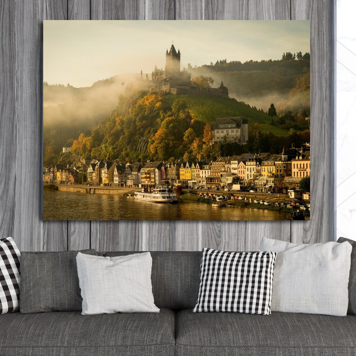 Картина на полотні, річка замок гора (холст)
