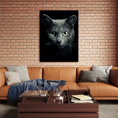 Картина на полотні, кішка кіт сірий чорний фон (холст)
