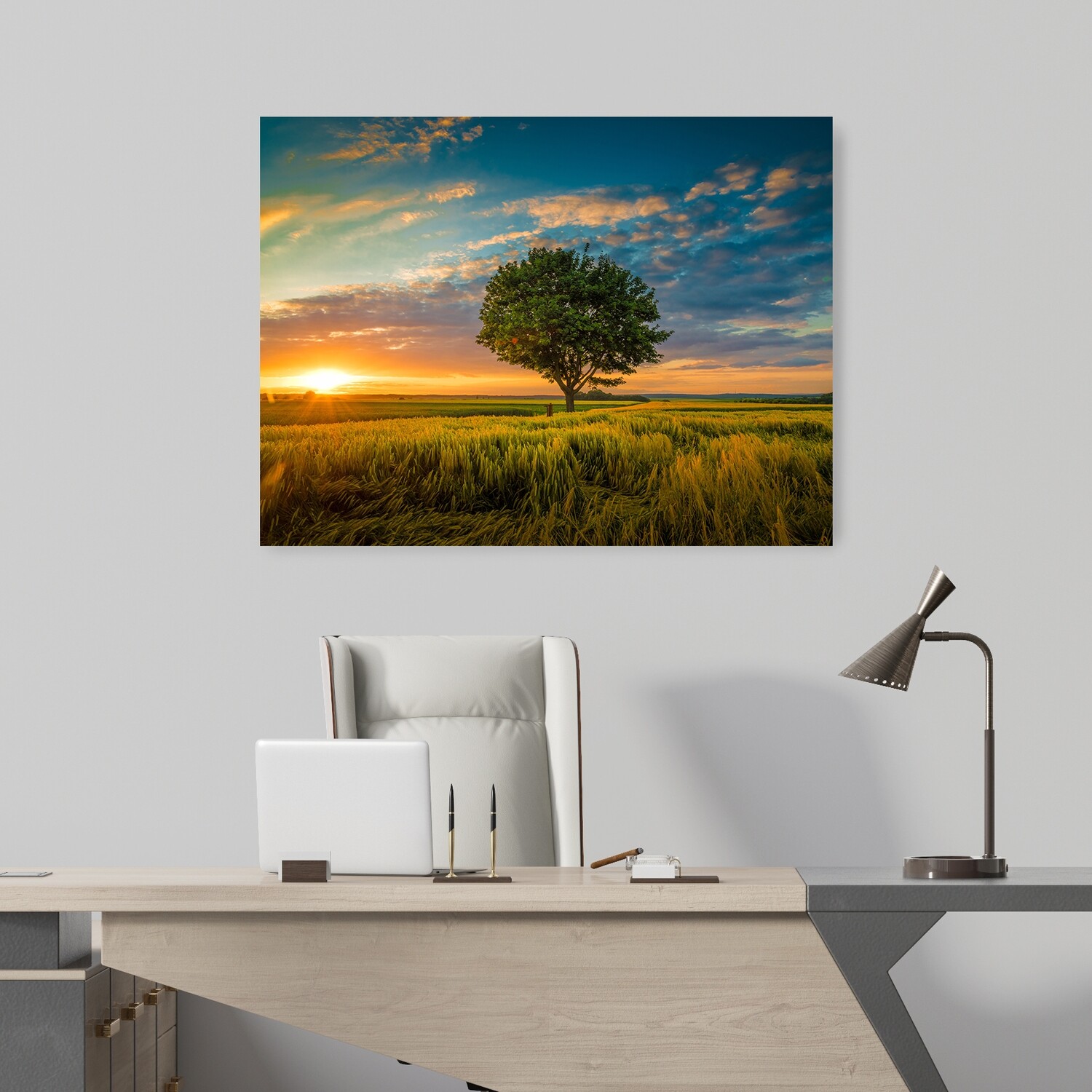 Картина на полотні, дерево небо трава (холст)