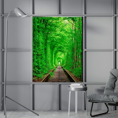 Картина на полотні, залізниця в лісі (холст)