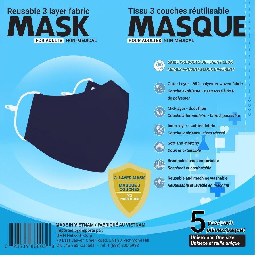 Antibacterial Masks For Adults Blue 5 Pack