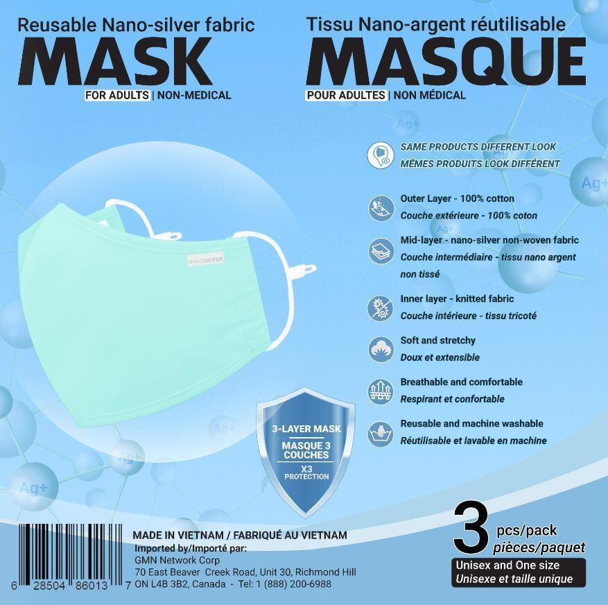 Nano Silver Adult Mask Green 3 pk