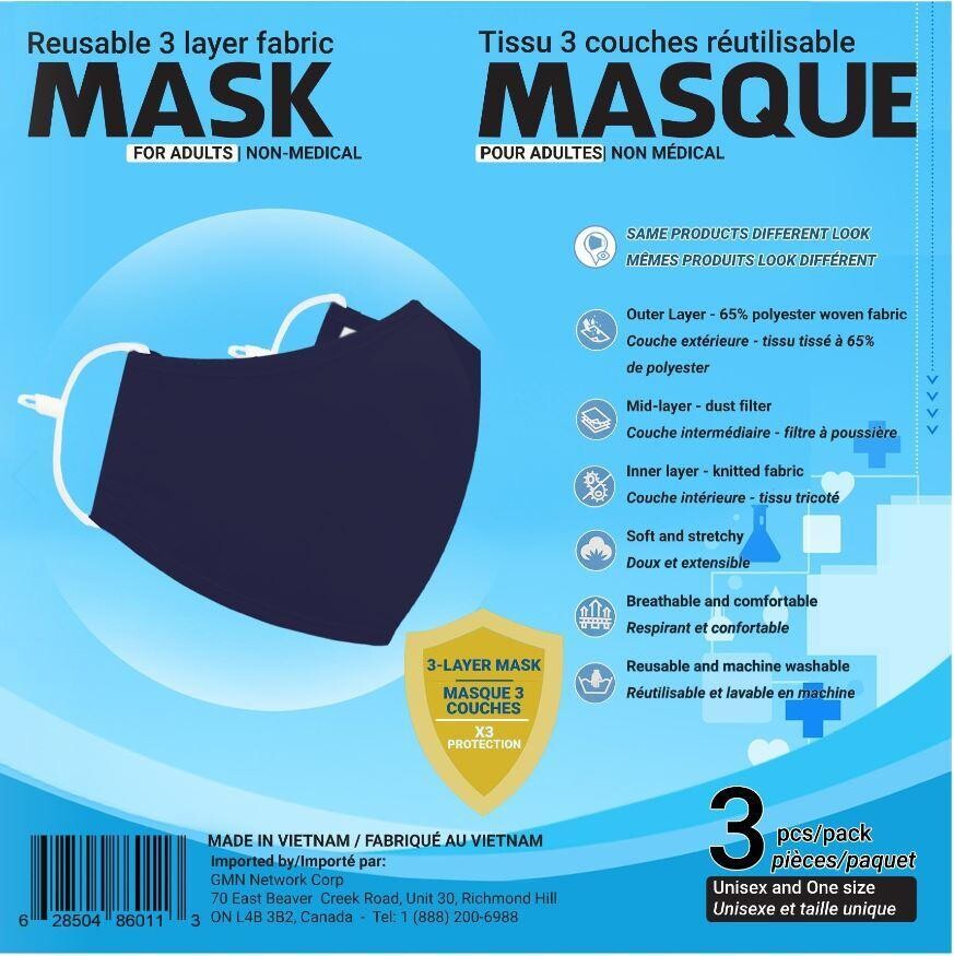 Antibacterial Mask For Adults 3Pk Blue