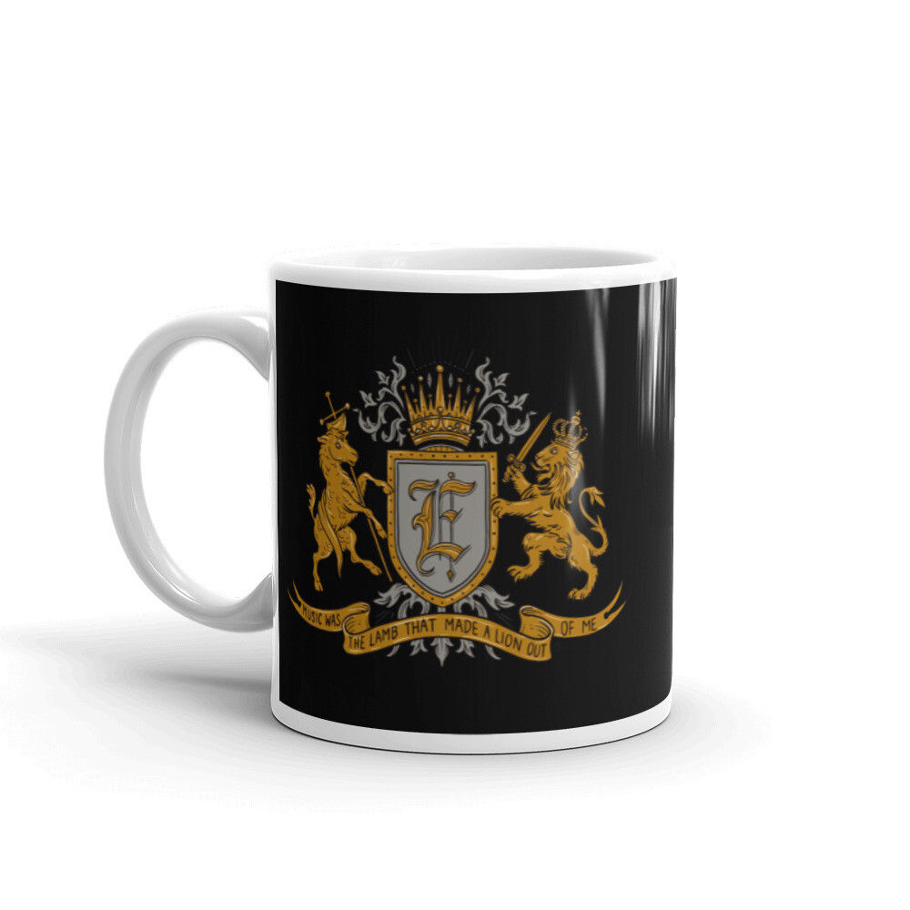 'Music Was The Lamb That Made A Lion Out Of Me' mug in black