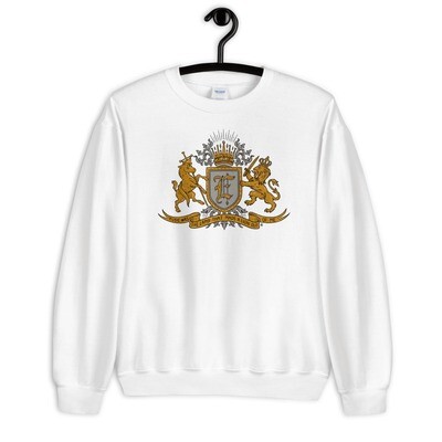 &quot;Music Was The Lamb That Made A Lion Out Of Me&quot; Coat of Arms Sweatshirt White
