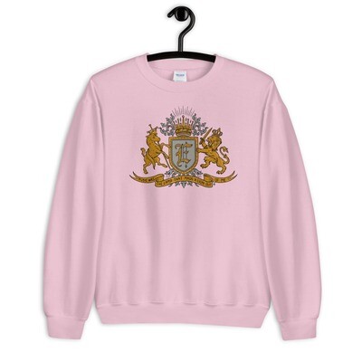 &quot;Music Was The Lamb That Made A Lion Out Of Me&quot; Coat of Arms Sweatshirt Pink