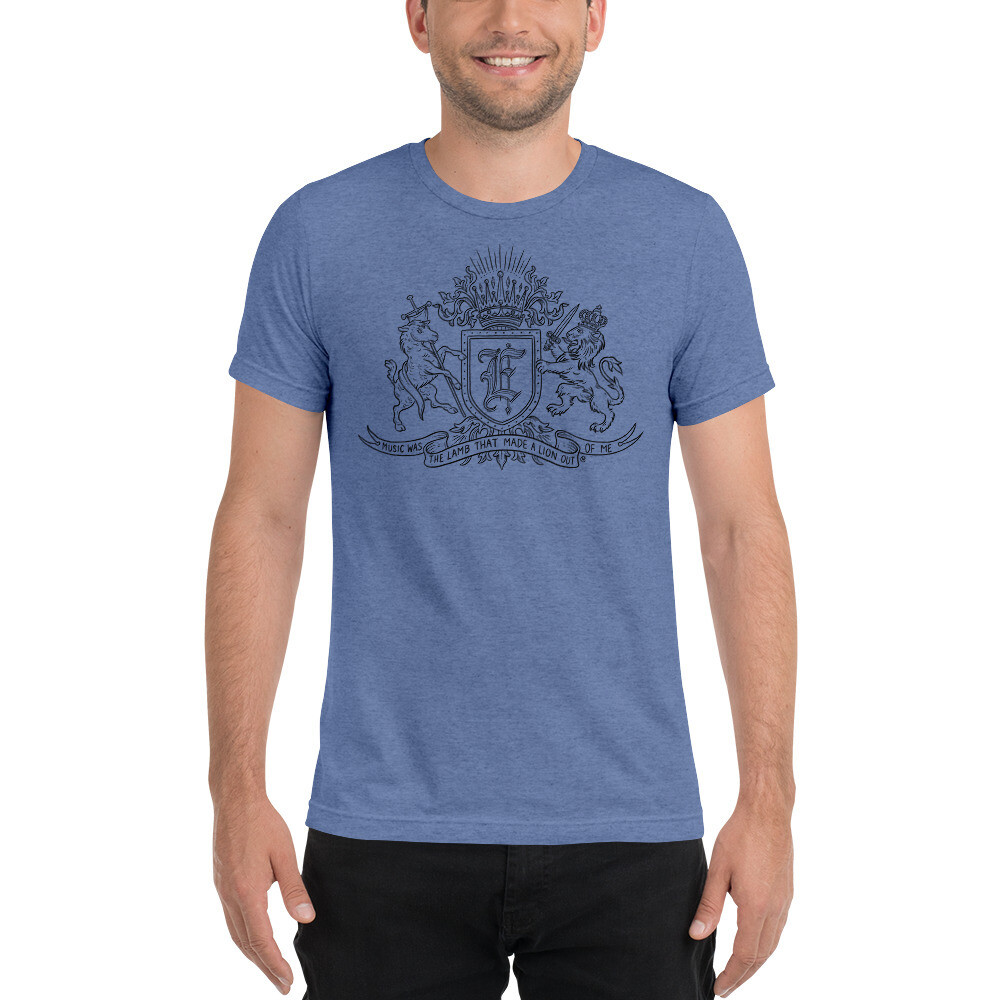 TriBlend "Music Was The Lamb That Made A Lion Out Of Me" Black Coat of Arms Unisex T Shirt