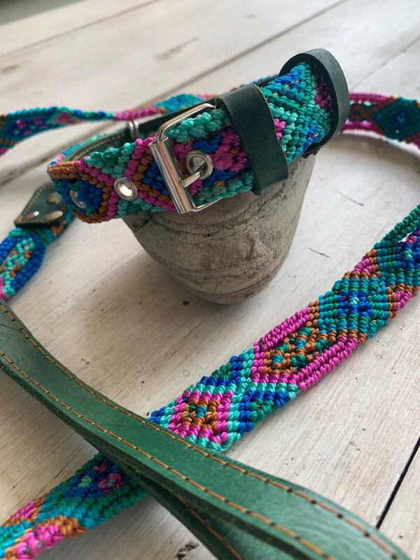 *SOLD* Hand Made Mexican Leash & Collar Set Teal