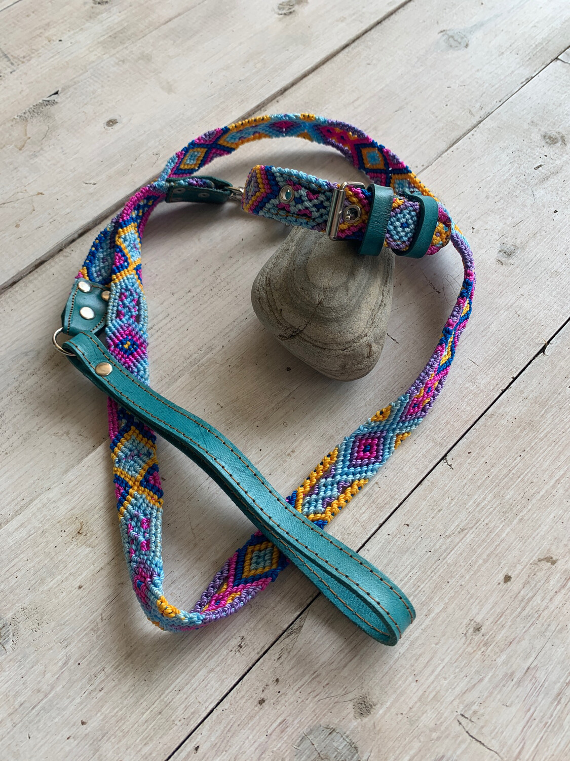 Hand Made Mexican Leash & Collar Set Blue