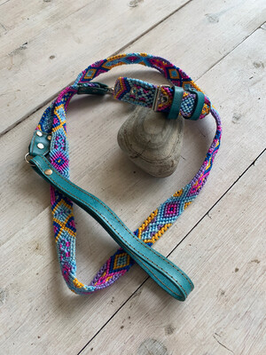 Hand Made Mexican Leash &amp; Collar Set Blue