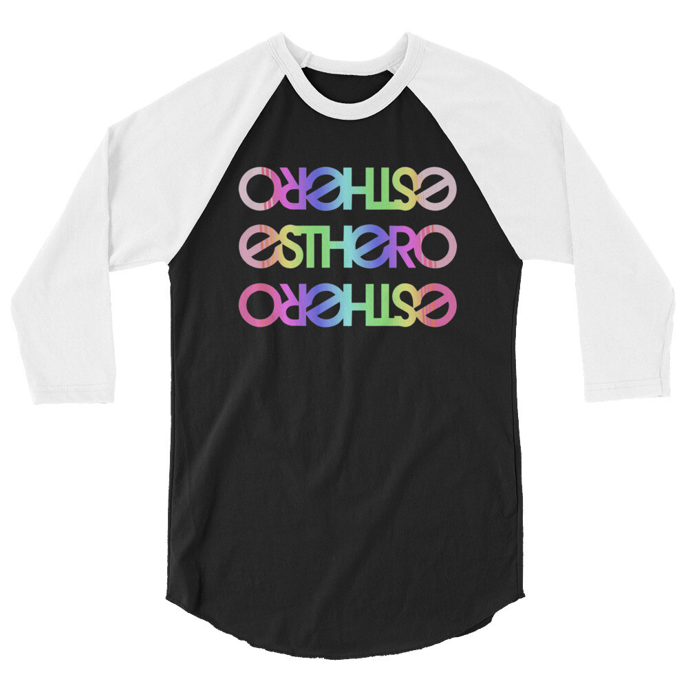 Rainbow Esthero Unisex 3/4 sleeve raglan shirt, Color: Black/White, Size: XS