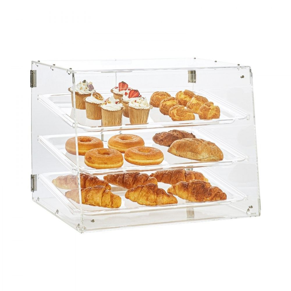 Vitrina Comercial Acrílica para Donas, Pasteles y Bocadillos – 3 Estantes Removibles – 52.5 x 36 x 41.4 cm