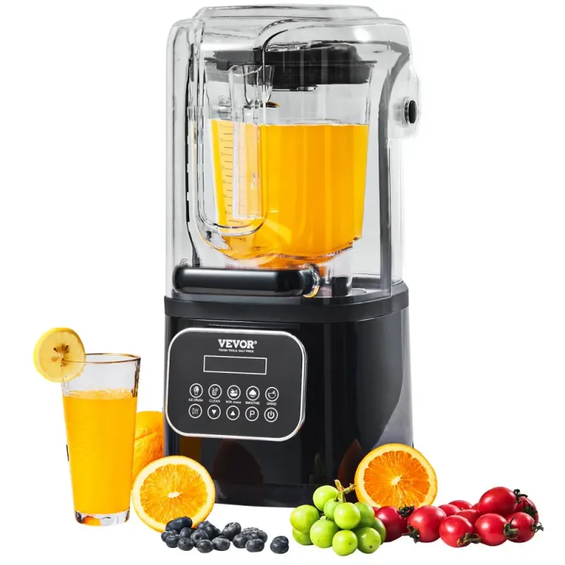 Licuadora Industrial Profesional 2L con Vaso de Vidrio y Cubierta Antirruido – 9 Velocidades y 5 Funciones - Negro