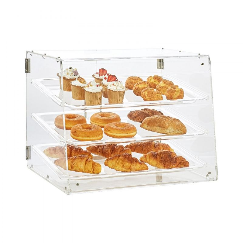 Vitrina Comercial Acrílica para Donas, Pasteles y Bocadillos – 3 Estantes Removibles – 52.5 x 36 x 41.4 cm