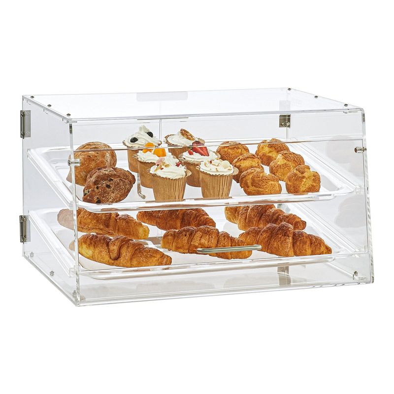 Vitrina Comercial Acrílica para Donas, Pasteles y Bocadillos – 2 Estantes Removibles – 53 x 34 x 30 cm