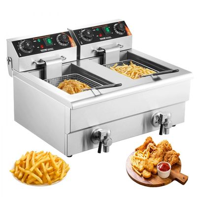 Freidora de Aceite Electrica Industrial De 16 Litros con Dispensador de Extraccion Rapida y Doble Tanque