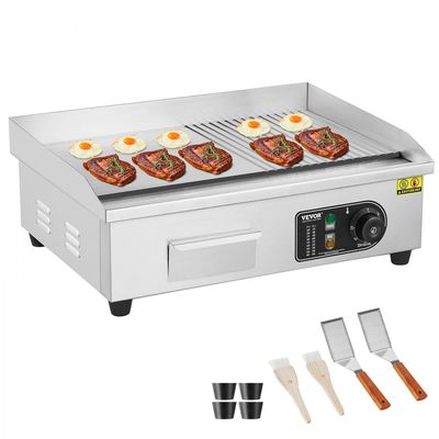 Plancha Electrica Industrial 1600 W – Semi Flat Top de Acero Inoxidable (30 × 54 cm)