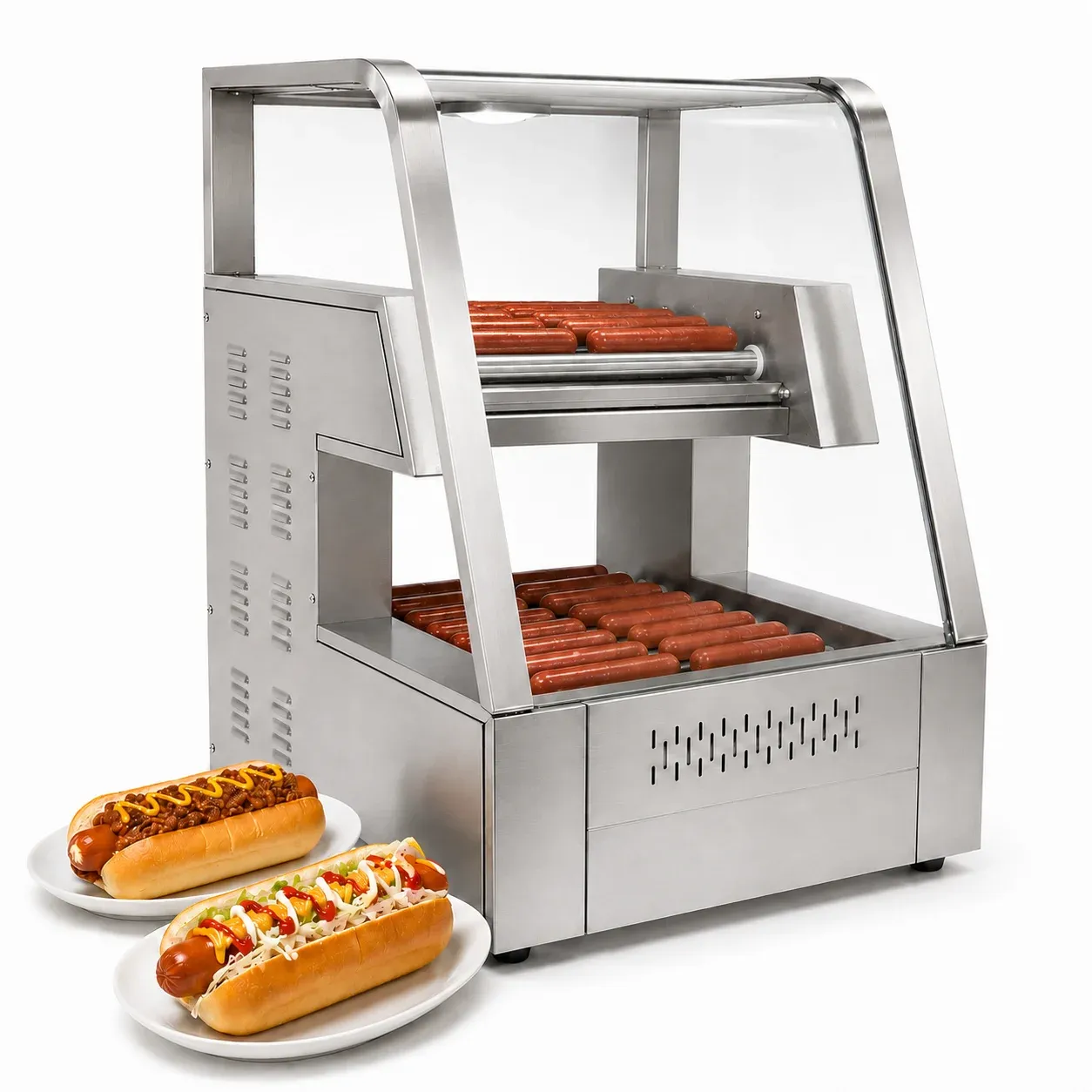 Máquina Industrial para Hot Dogs de 2 Niveles Para 18 Rodos y 30 salchichas + Luz Interna