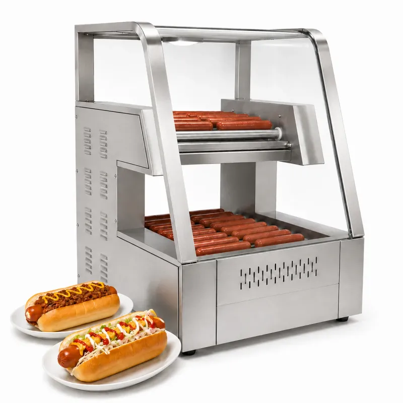 Máquina Industrial para Hot Dogs de 2 Niveles Para 18 Rodos y 30 salchichas + Luz Interna