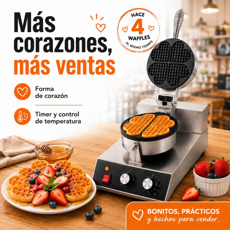 Maquina Industrial Electrica para Waffles En Forma De Corazones