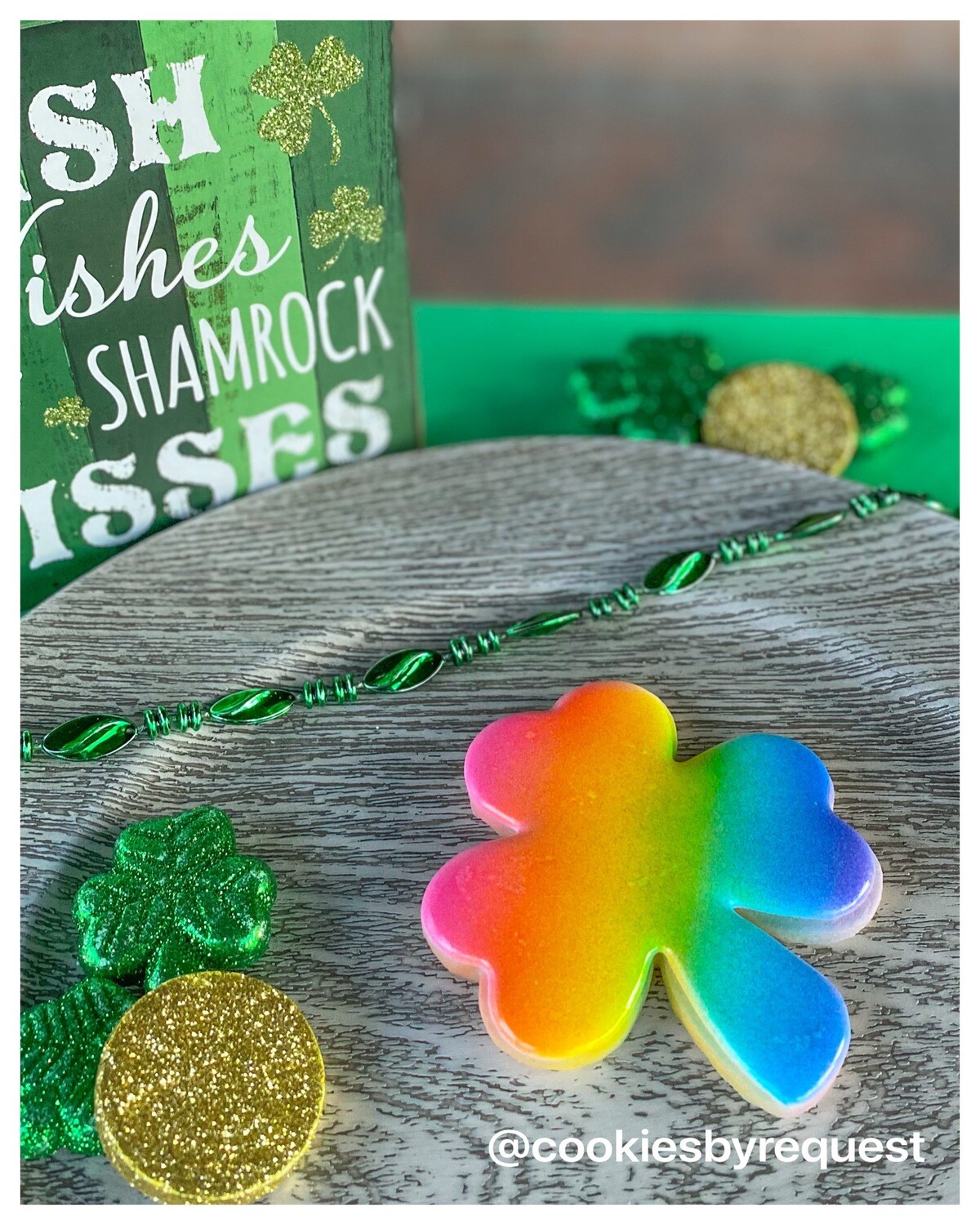 Individual rainbow shamrock cookie
