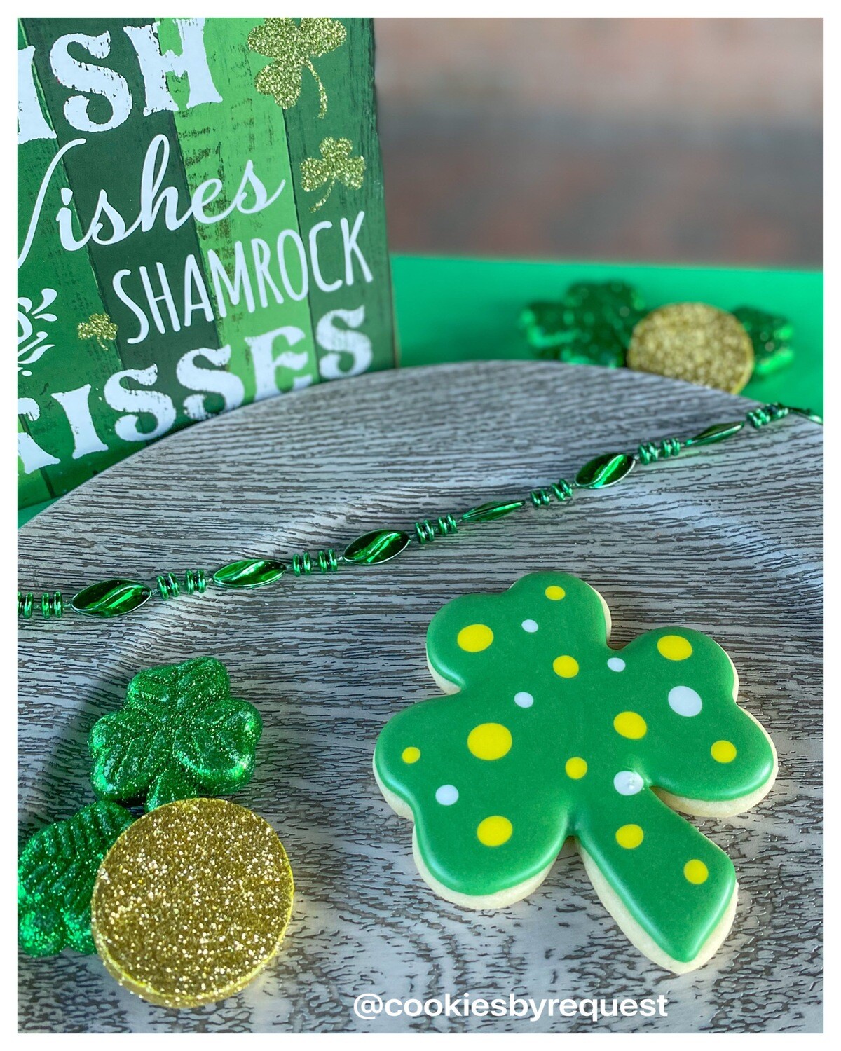 Individual polka dot shamrock cookie