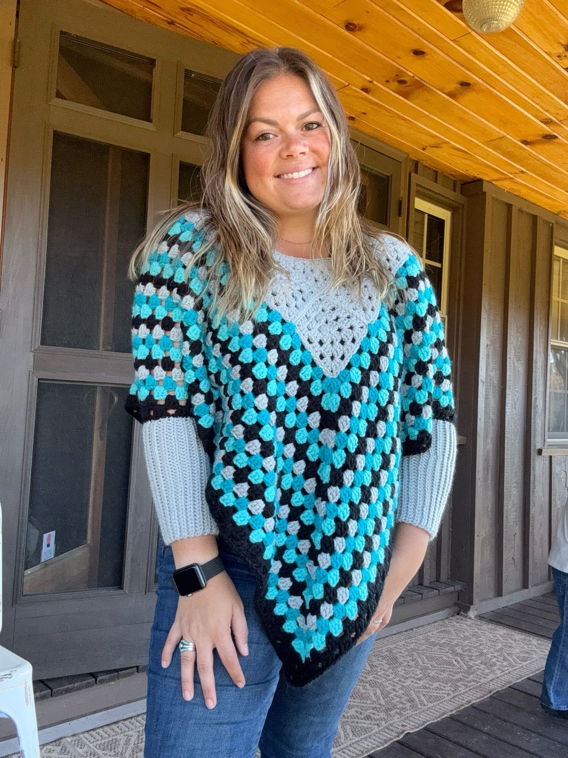 Turquoise Poncho With Sleeves