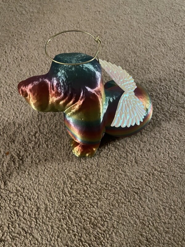 Large rainbow memorial basset with wings and halo