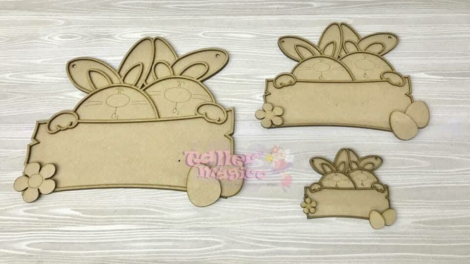 CONEJOS PASCUA LETRERO VITRAL