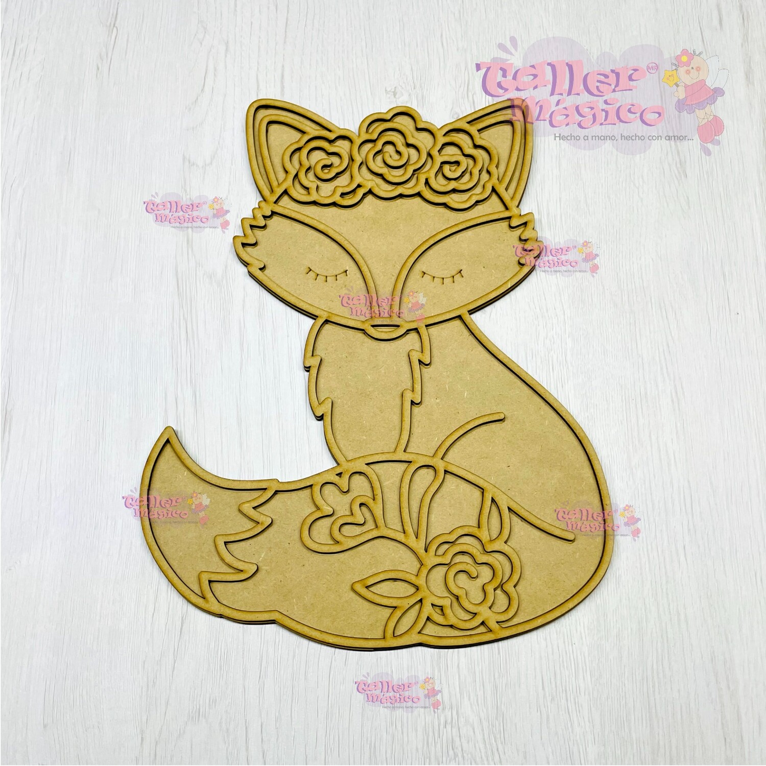 FIGURA MADERA EN FORMA DE ZORRO CON FLOR