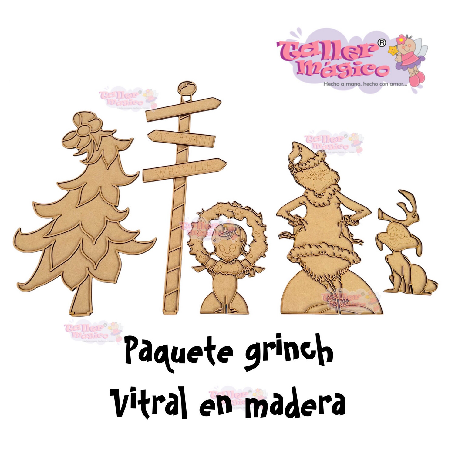 PAQUETE GRINCH VITRAL EN MADERA