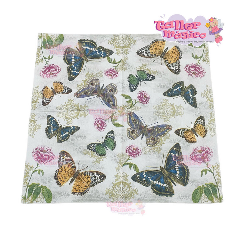 SERVILLETA MARIPOSA Y FLORES