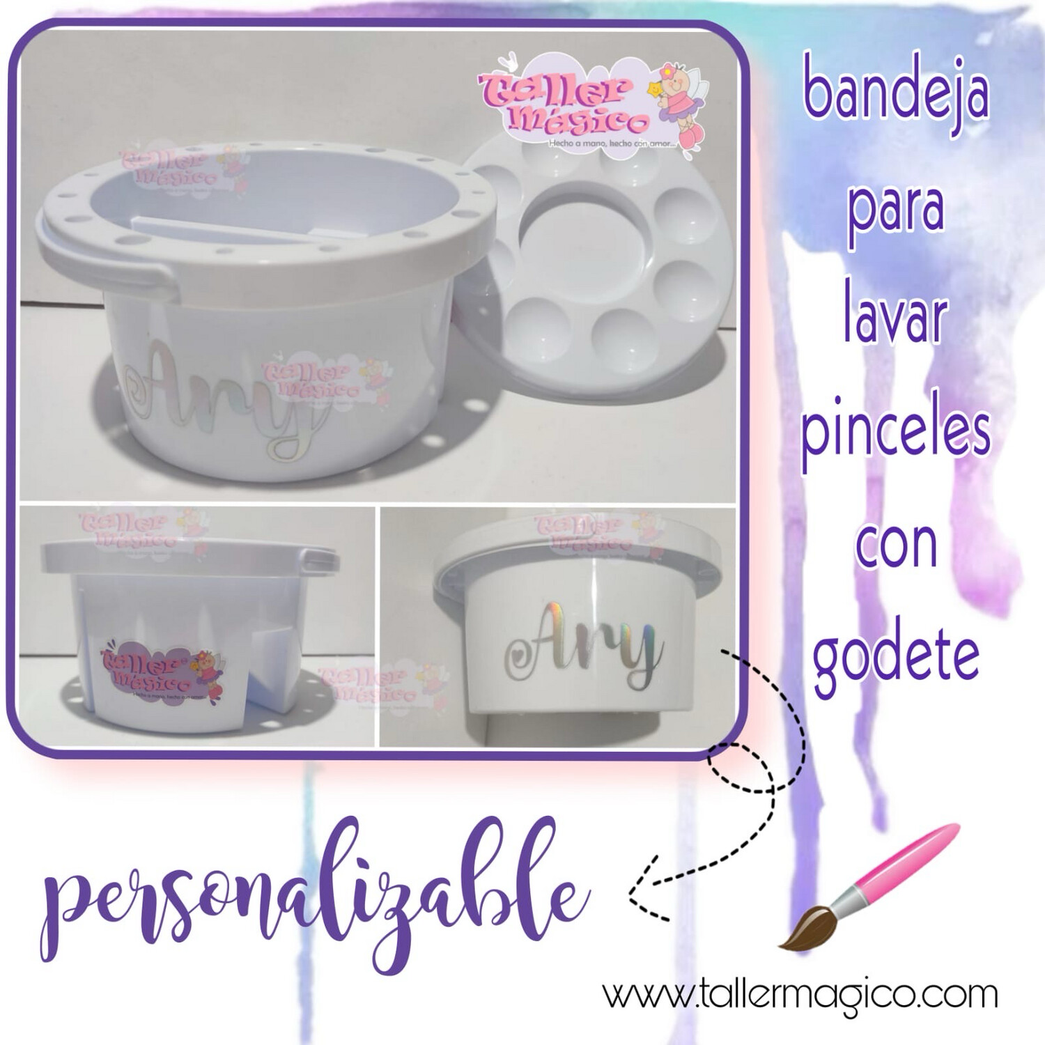 Bandeja para lavar pinceles con godete