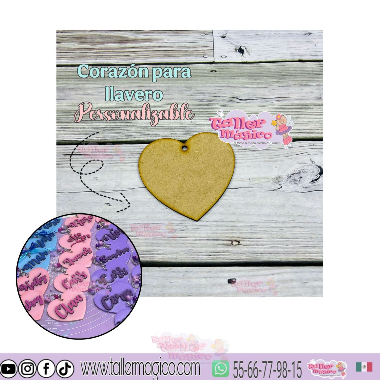 CORAZÓN PARA LLAVERO 8X8.5CM PERSONALIZABLE