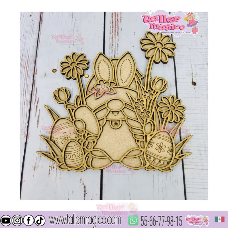 GNOMA FLORAL VITRAL TRENZAS Y HUEVOS