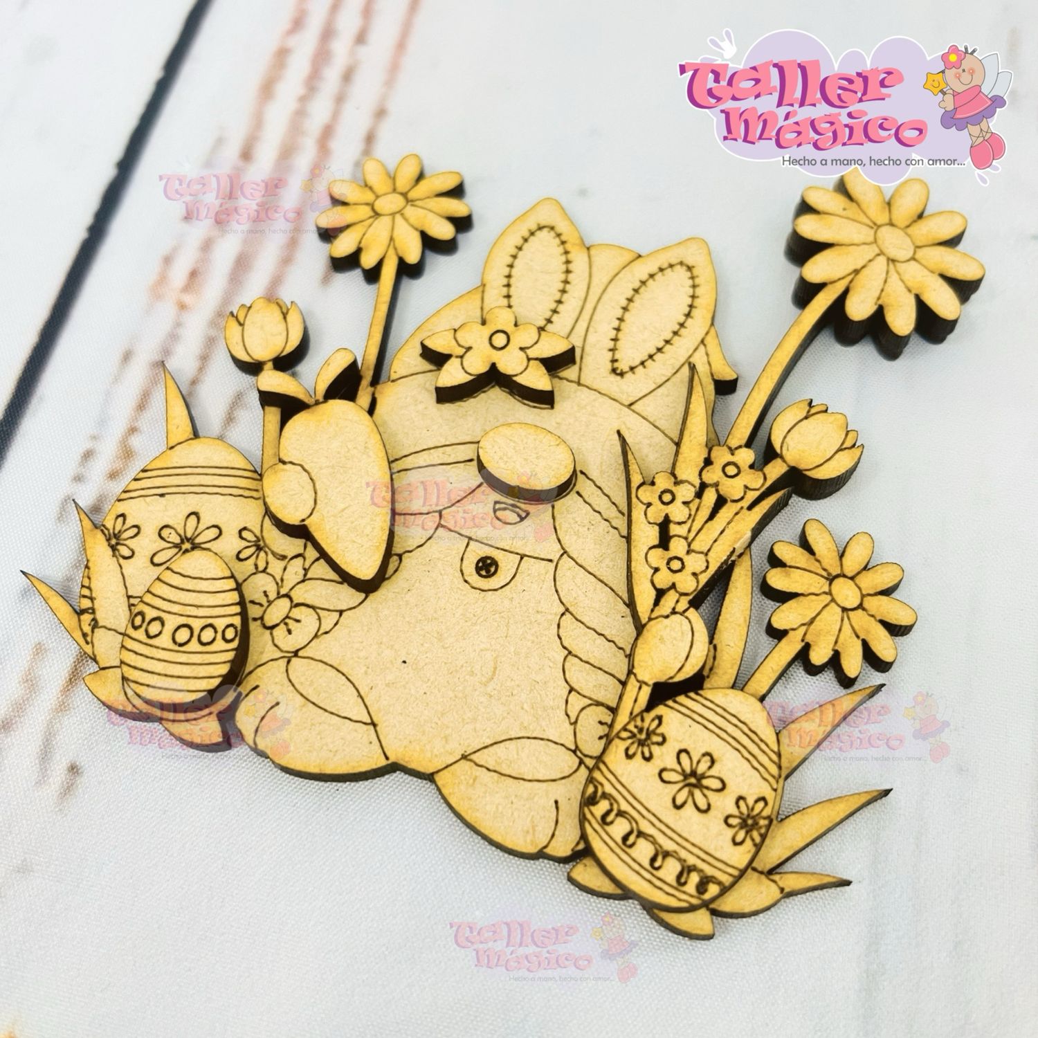 GNOMA FLORAL LISA TRENZAS Y HUEVOS 25CM