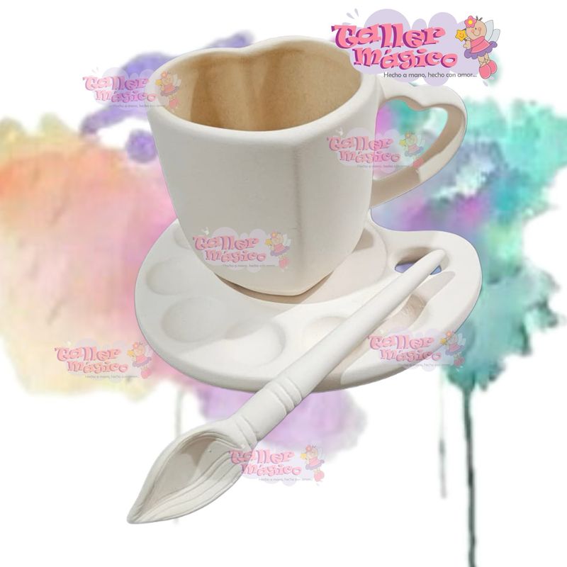 JUEGO DE GODETE, TAZA Y CUCHARA EN CERAMICA