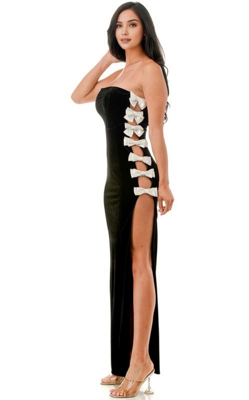 Bow sides velvet strapless dress