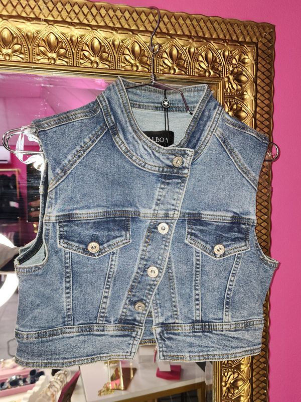 Denim asymmetrical button vest