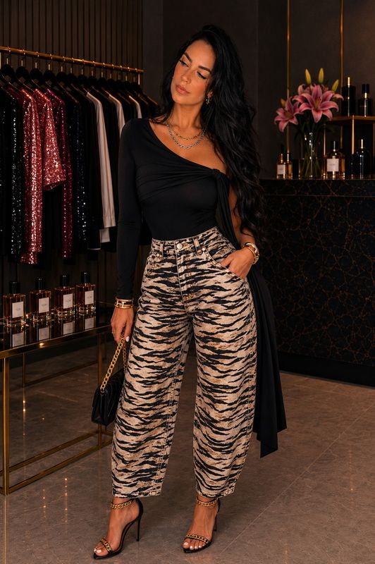 Savage zebra barrel jean