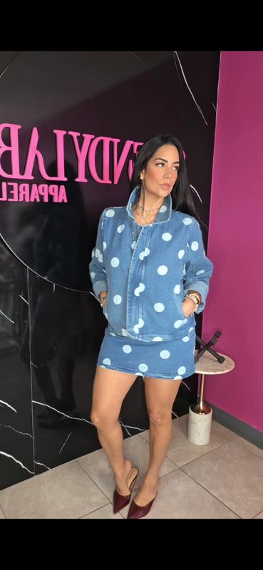 Ali Polka denim skirt set