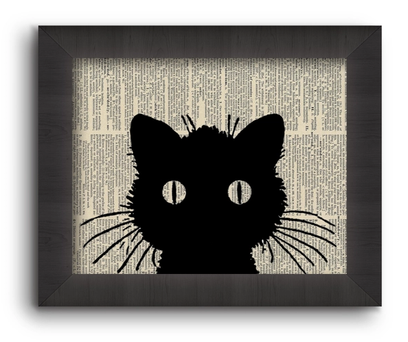 WALL ART - FRAMED PRINT 5X7IN - BLACK CAT PICTURE