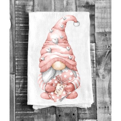 Valentine Gnome Love Hearts Flour Sack Cotton Tea Towel