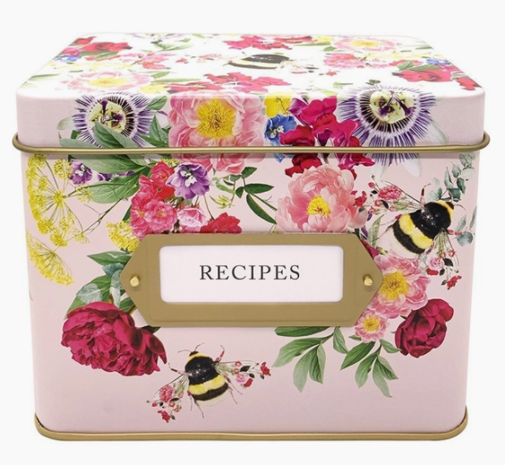 Bee Recipe Tin with 50 x Recipe Cards and 12 Dividers