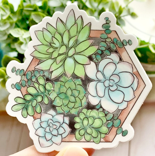 Watercolor Succulent Planter Sticker