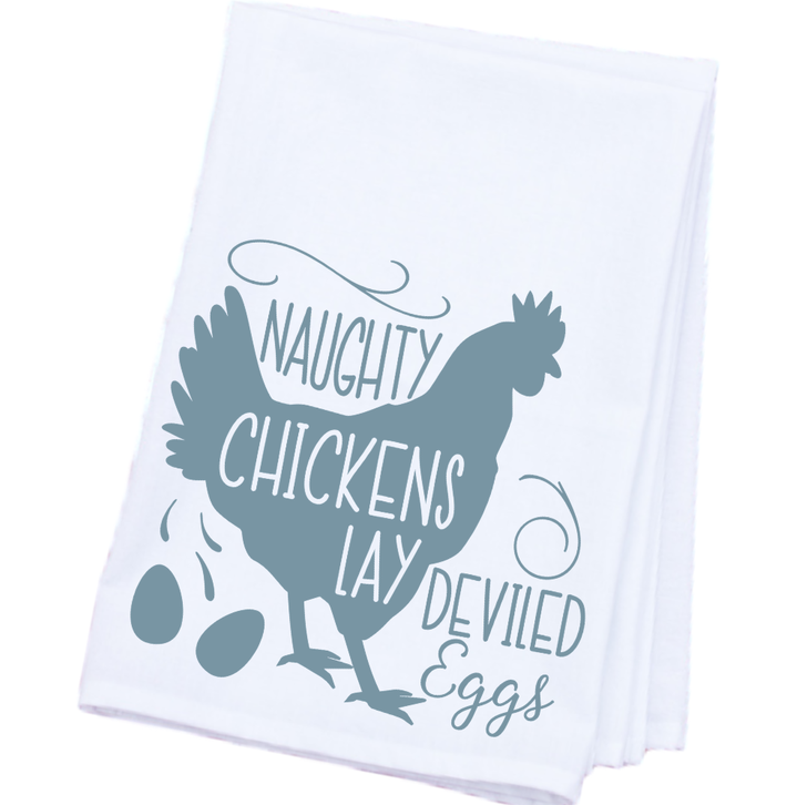 Naughty Chickens Tea Towel - Blue