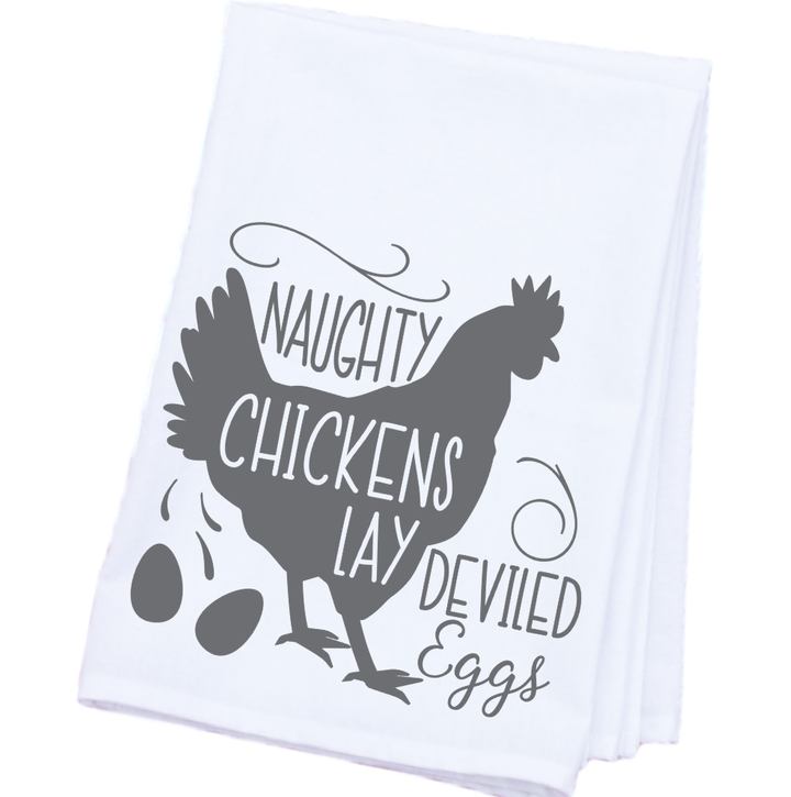 Naughty Chickens Tea Towel - Dark Gray
